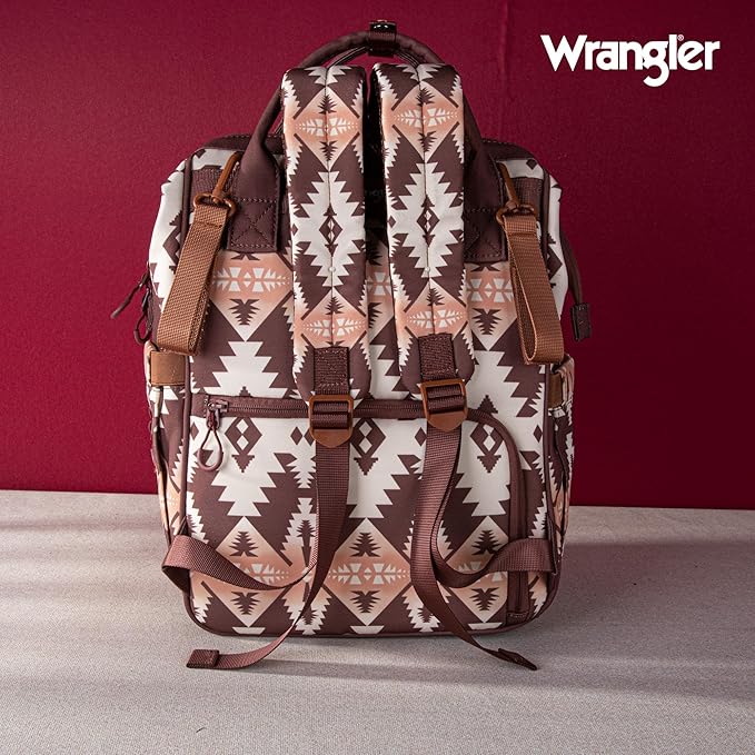 Montana West Wrangler Diaper Bag Backpack Aztec Travel Backpack Purses Western Multi-Function Baby Bags for Mom with Waterproof Insulated Pockets
