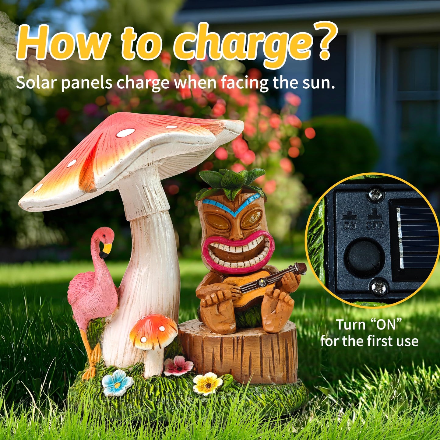 Cffownug Solar Tiki Outdoor Statues: 8.3 Funny Tiki Bar Decor With Solar Light Outside Decoration For Lawn Yard Patio Garden Gifts For Housewarming (Mushrooms)