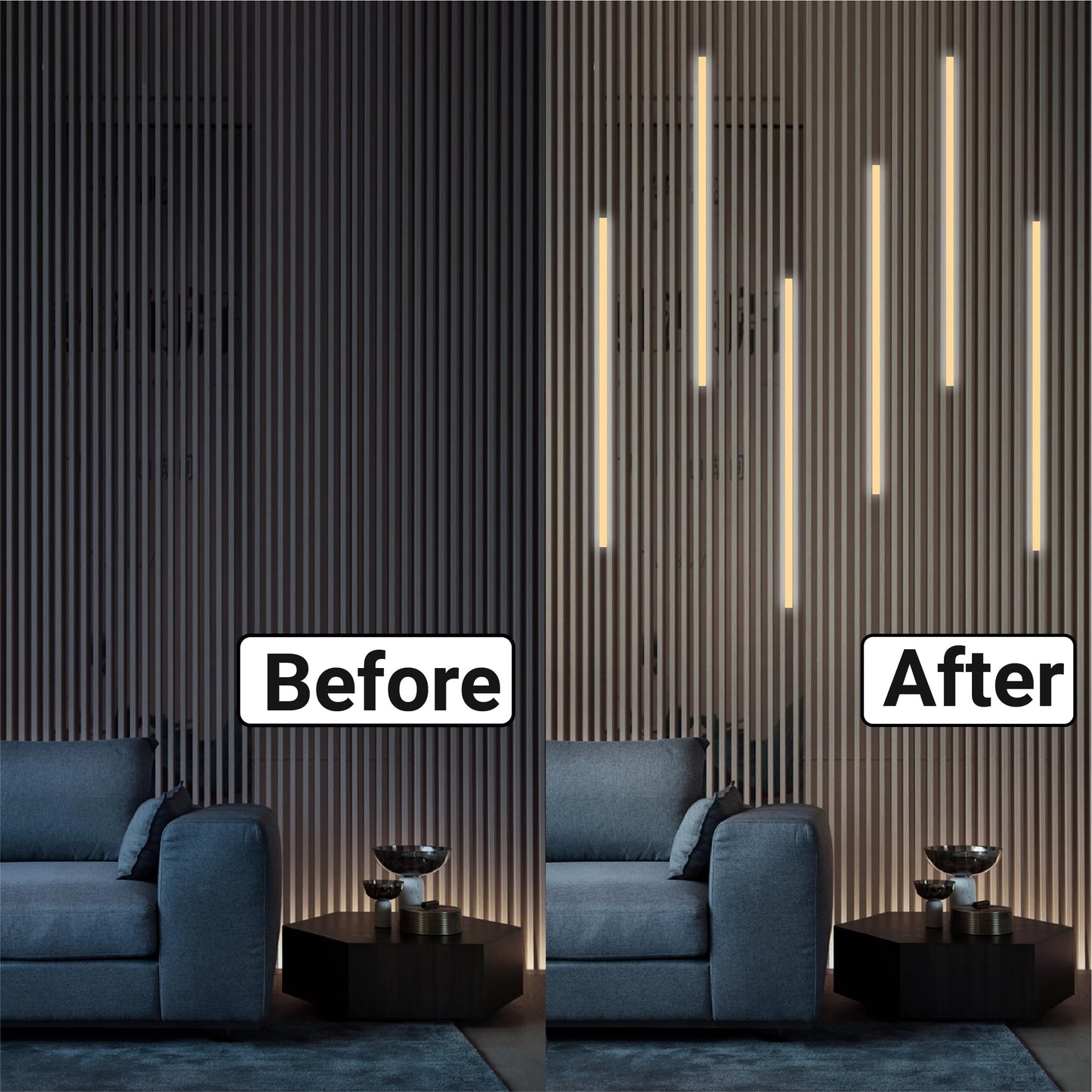 Hamrvl Black Led Recessed Lighting Kit - 6 Pcs 16In Dc12V White Led Light With Smart Switch  3000K Self-Adhesive Led Wall Lights For Wood Slat Wall Panels  Headboards  Stairs  Under Cabinet Lighting