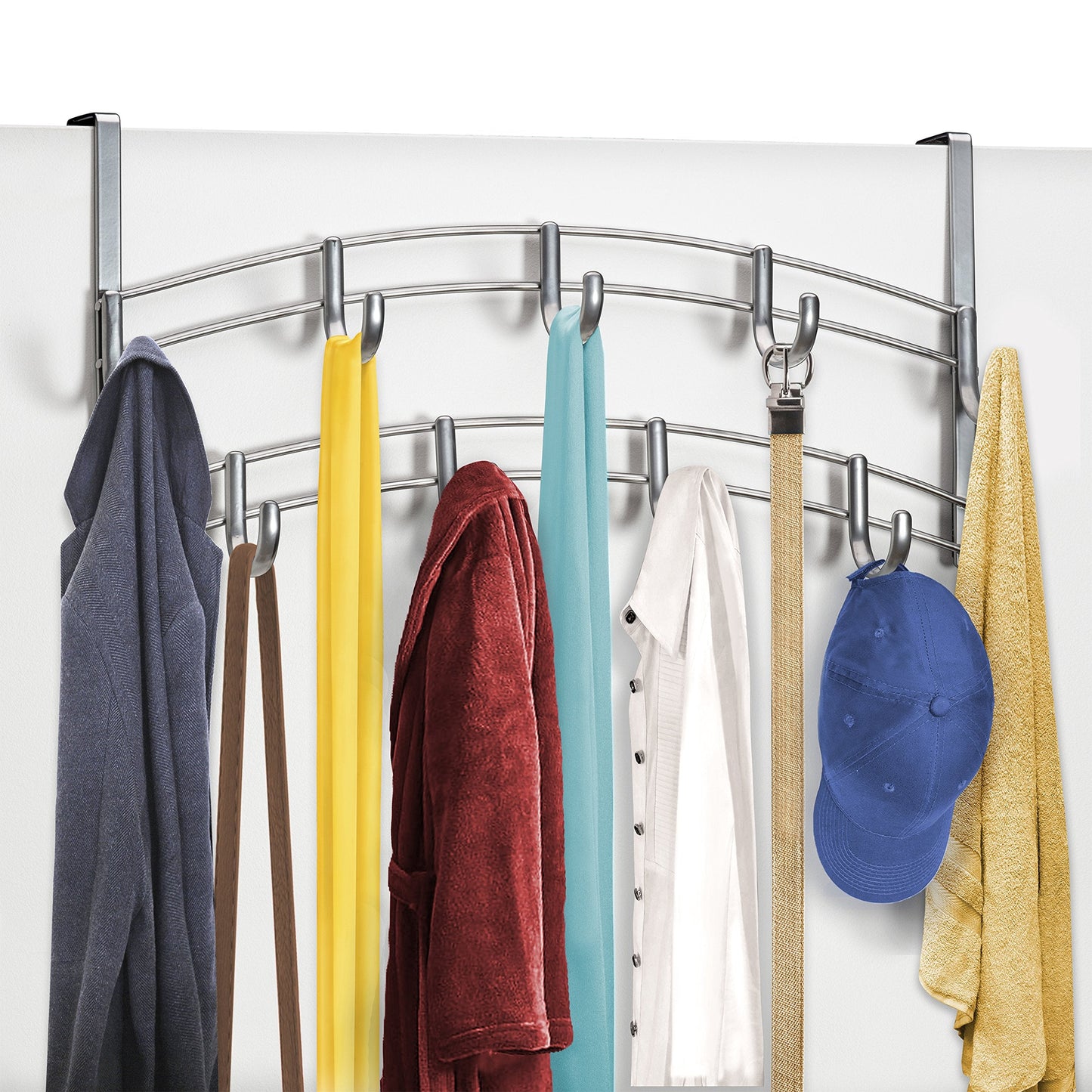 LYNK Professional® Home™ Over The Door Hooks - 9 Hook Over The Door Hanger - Over Door Coat Rack - Hanging Towels or Clothes - Bathroom, Bedroom or Laundry Room - Lifetime Ltd. Warranty – Platinum