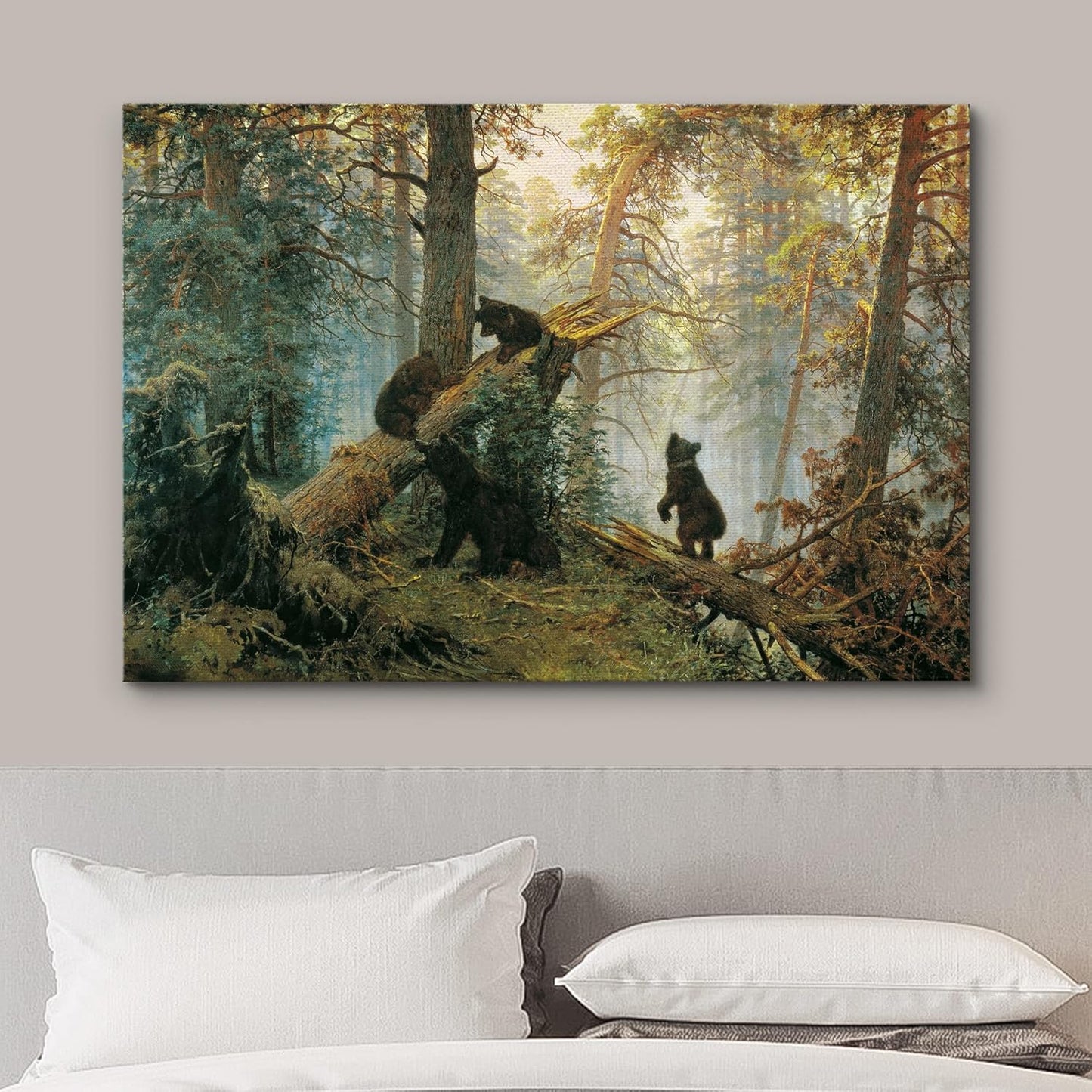 wall26 Canvas Print Wall Art Black Bears in The Spring Forest Nature Wilderness Illustrations Modern Art Rustic Scenic Colorful Multicolor for Living Room, Bedroom, Office - 24"x36"