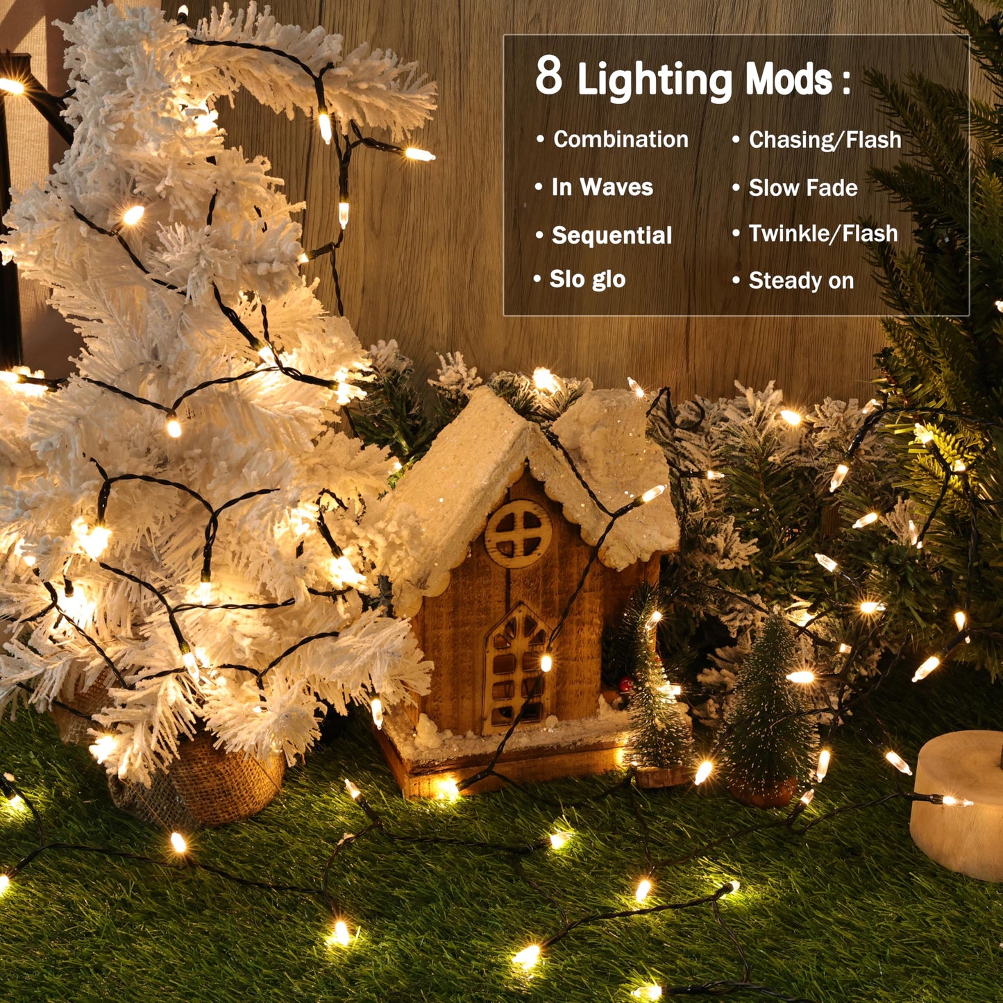 Lomotech Battery Operated Christmas Lights - 2 Pack Total 33Ft 100Leds Mini String Lights 8 Modes Waterproof With Timer For Home  Garden  Party  Holiday  Tree Decoration (Green Wire  Warm White)