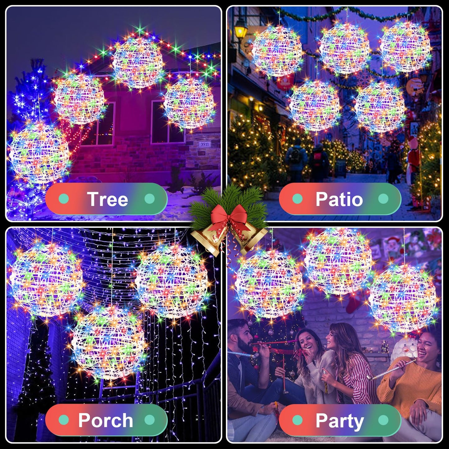 Baung Christmas String Lights Outdoors 4 Pack 15.74 Sphere Lights Ball Tree Garden Globe Lights For Home  Party  Christmas  Porch Patio Wedding  Garden Tree Decoration With Plug
