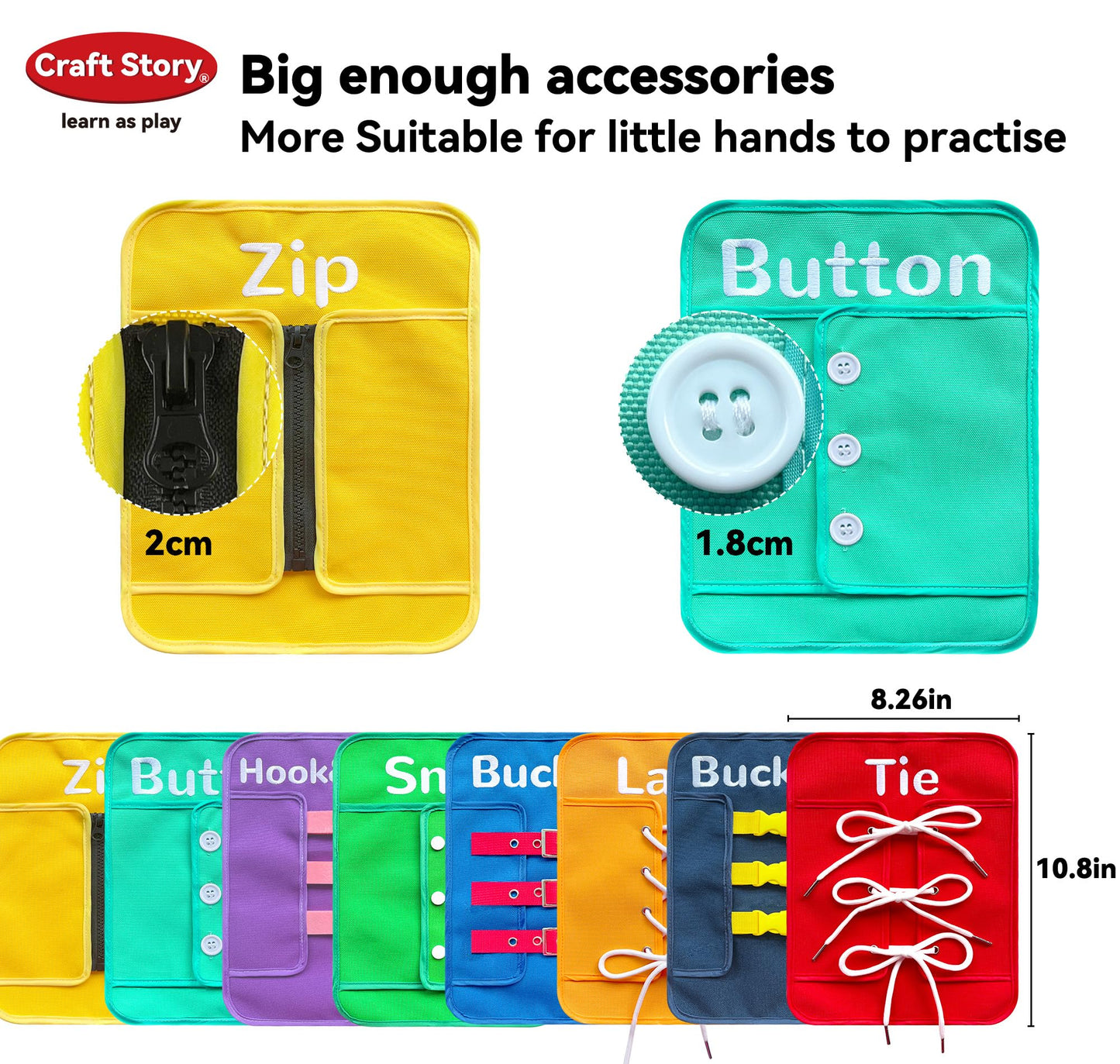 Craftstory Toddlers Montessori Toys Busy-Board for 3 4 5 Year Boy Girl Gifts Sensory Basic-Life-Kills Shoe-Tying Practice for Kids, Buckle Zip Lacing Travel Toy Birthday Gift