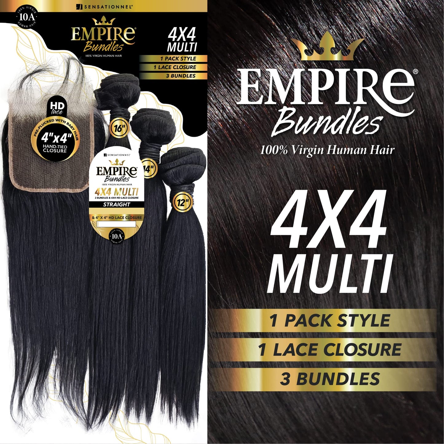 Sensationnel Empire bundles multi - straight with 4x4 closure 10a tangle shed free human hair for weaving and sew in styles (10