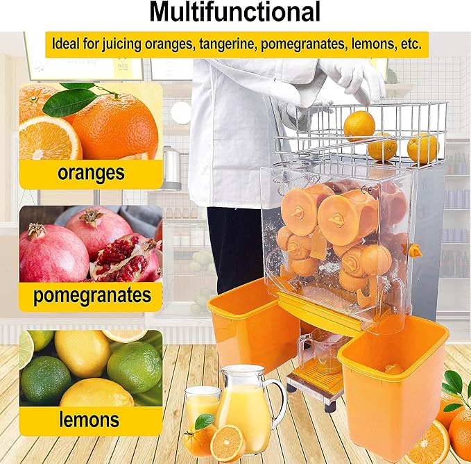 TECHTONGDA Commercial Juicer Machine, Orange Squeezer for 22-30 per Minute, Lemon Juice Extractor Citrus Juicer, Electric Orange Juice Machine with Pull-out Filter Box and 2 Peels Collecting Buckets