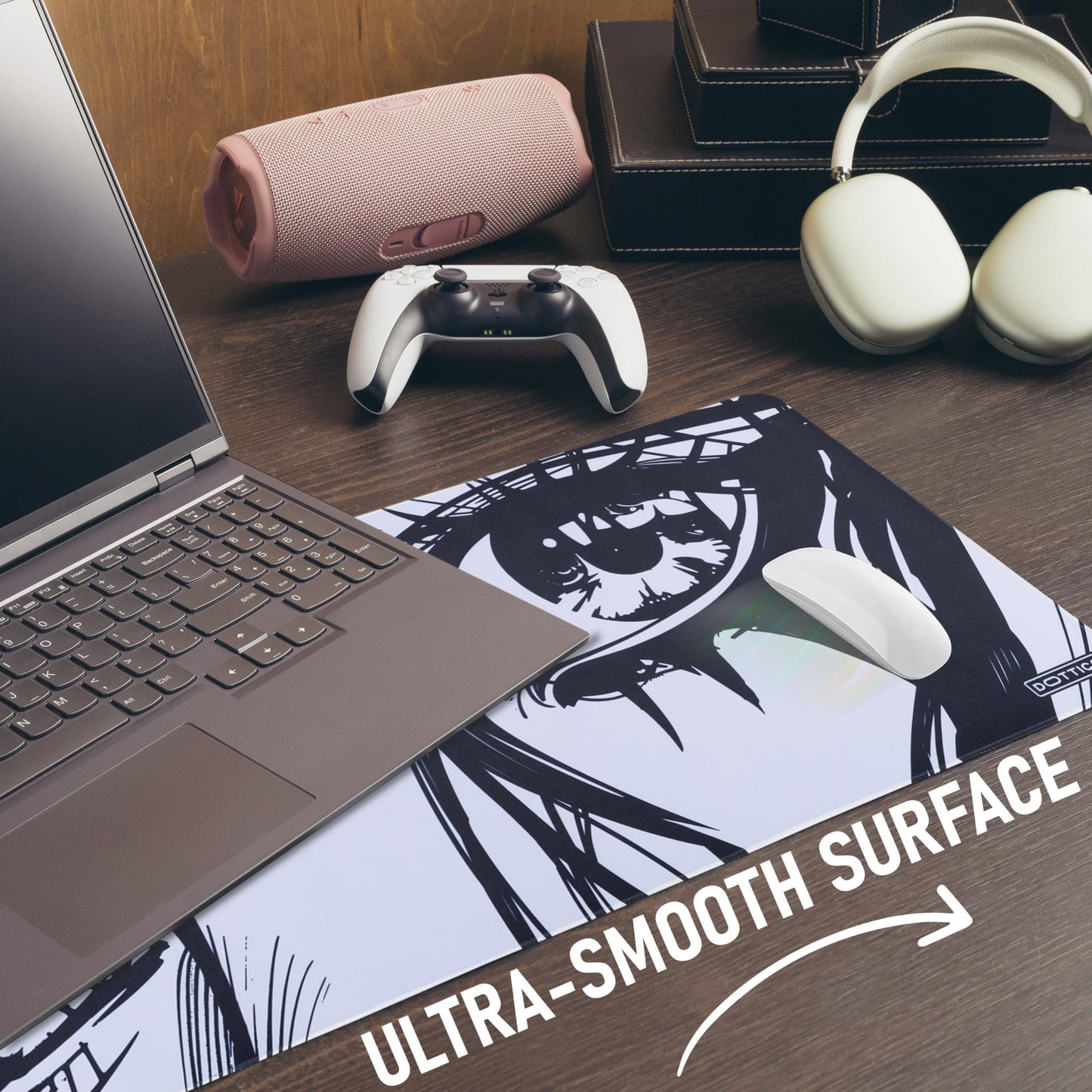 DOTTICO XL Anime Eyes Mouse Pad – Large Manga Girl Desk Mat 31.5x11.8 – Non-Slip, Water-Resistant, Stitched Edges – Aesthetic Japanese Gaming Mat