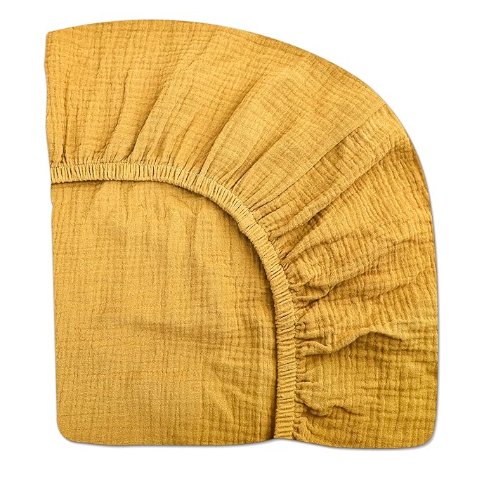 Pack and Play Sheets for Baby Boys and Girls 39"x27"x3", Neutral Muslin Cotton Pack N Play Mattresses Sheet with Boho Style, Soft and Breathable Comfort (Mustard Yellow)