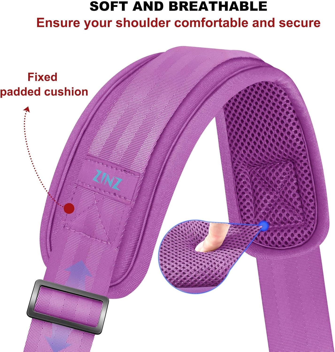 ZINZ 79.5" Universal Strap with Ultra-Thick Fixed Breathable Pad - Adjustable Heavy-Duty Shoulder Strap for Laptop, Crossbody, Luggage, Gym, Camera Bag and More - L01P01