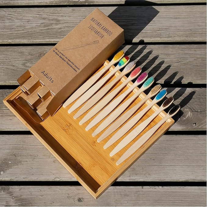 Bamboo Toothbrushes 10 Pack,Soft Toothbrushes for Adults,Plastic Free Toothbrush,Soft Bristled,Travel Tooth Brush,Eco Friendly Toothbrush,BPA Free,Natural Bamboo Tooth Brush(10 Colors)
