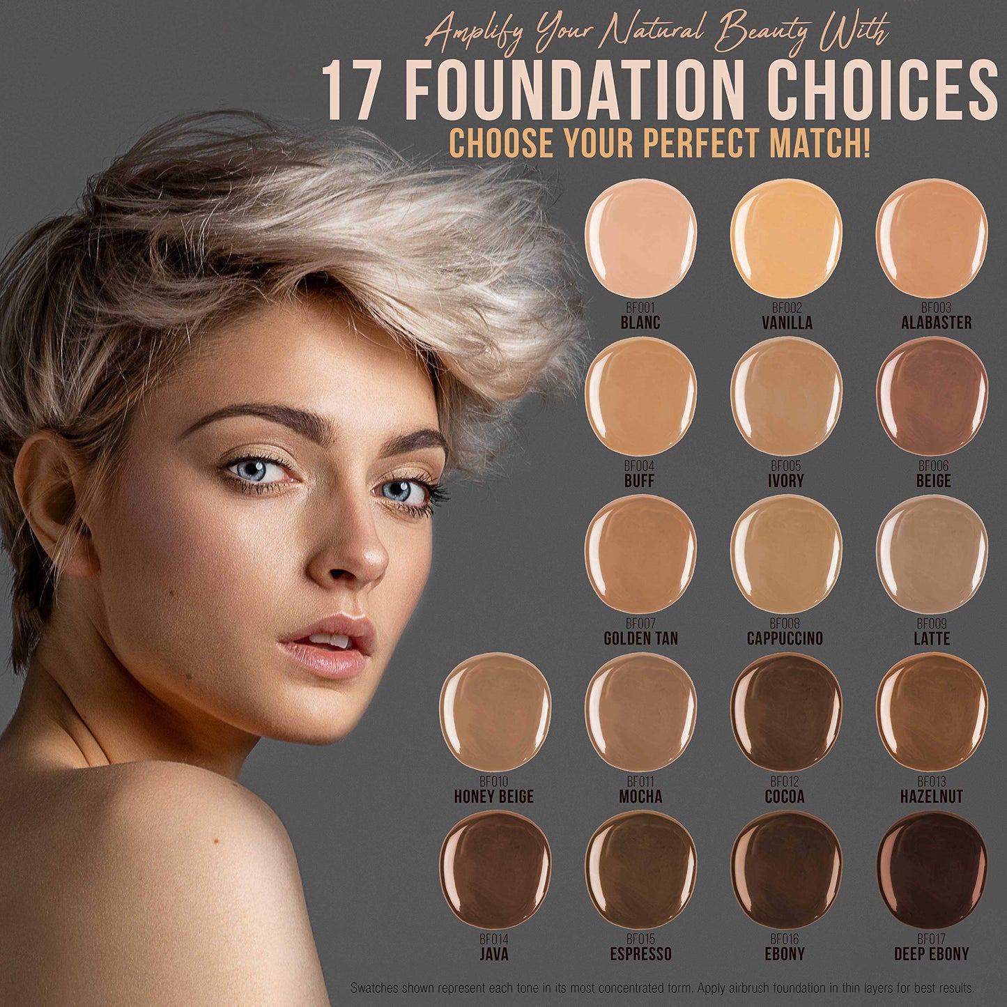 Complete Professional Belloccio Airbrush Cosmetic Makeup System with a MASTER SET of All 17 Foundation Color Shades in 1/4 oz Bo