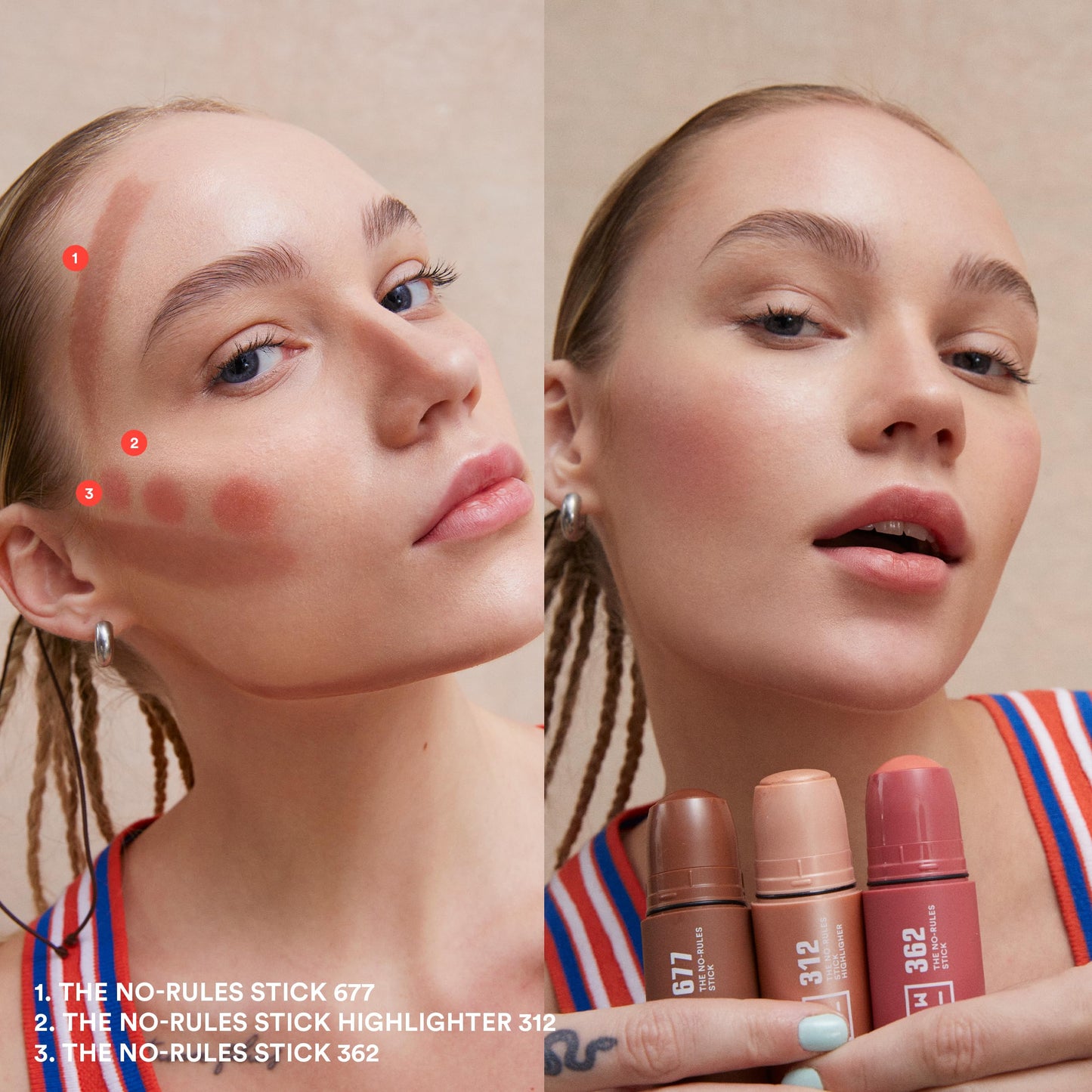3INA MAKEUP - The No - Rules Stick Highlighter 312 - Rose Gold Tone Pen Highlighter - for Eyes Lips Cheeks - Highlighter Makeup
