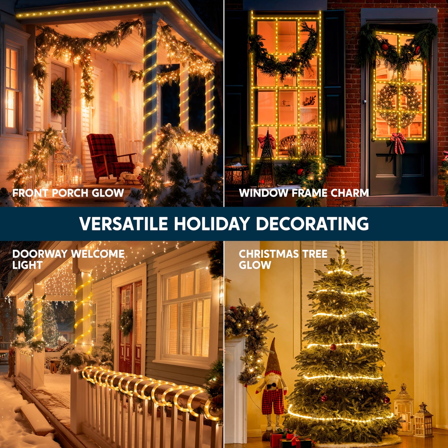 Joiedomi 40Ft Led Candy Cane Rope Lights  Waterproof Outdoor 360 Led Christmas Decor Lights For Garden Yard Party Xmas Christmas Holiday Decorations (Warm White)