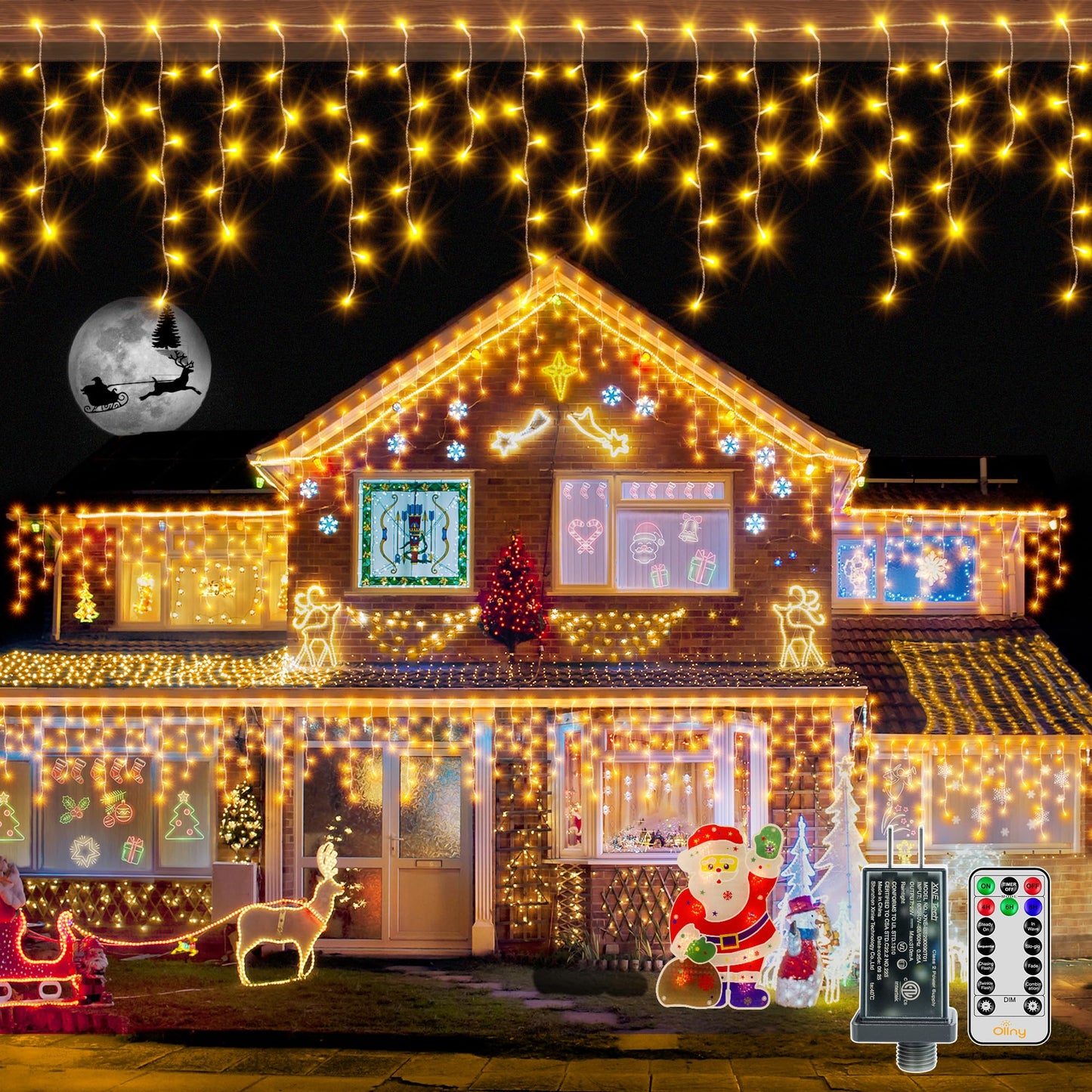 Ollny 720 Led Icicle Lights - Warm White Christmas Lights With Remote, 8 Modes, Waterproof, 60Ft For Indoor/Outdoor Decorations