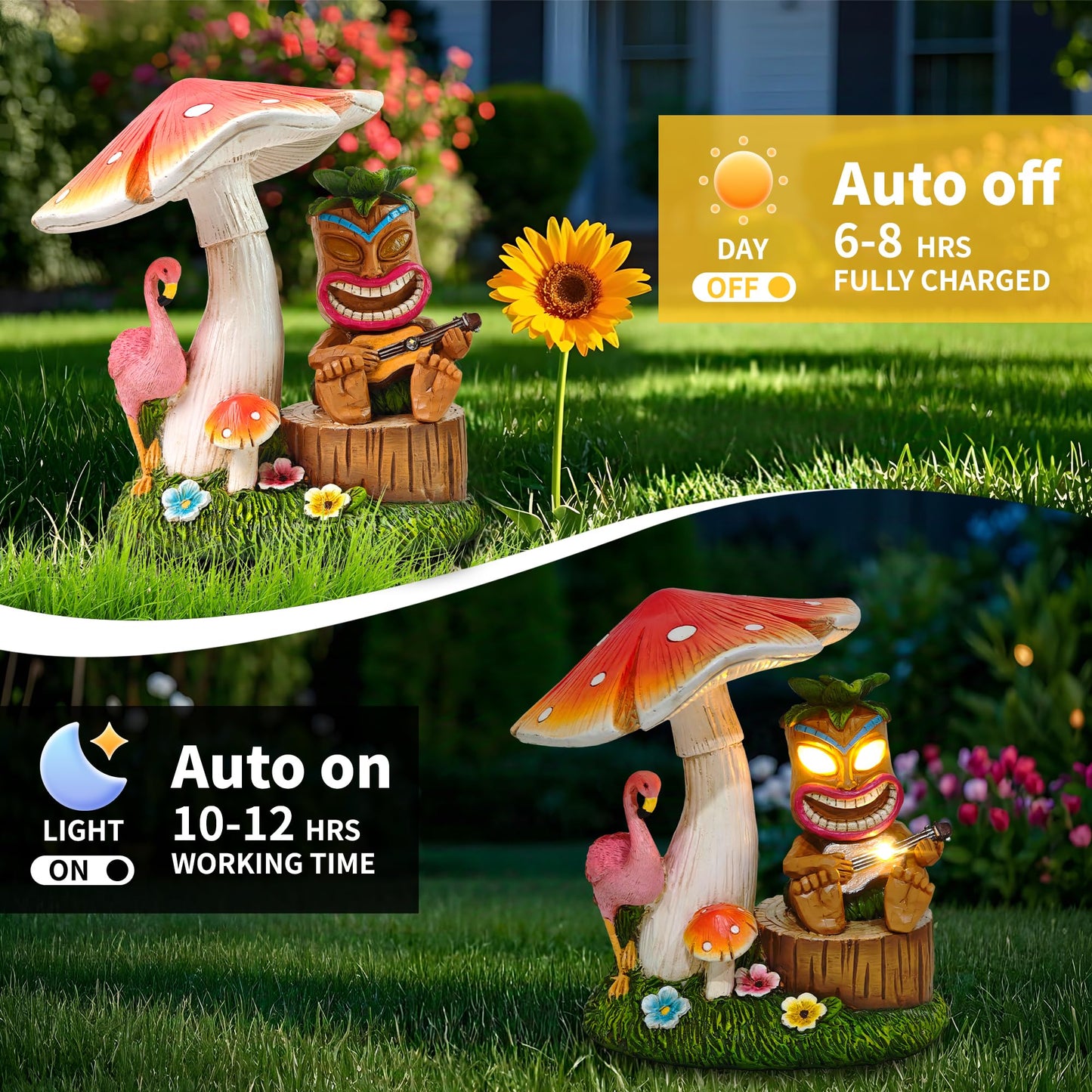 Cffownug Solar Tiki Outdoor Statues: 8.3 Funny Tiki Bar Decor With Solar Light Outside Decoration For Lawn Yard Patio Garden Gifts For Housewarming (Mushrooms)