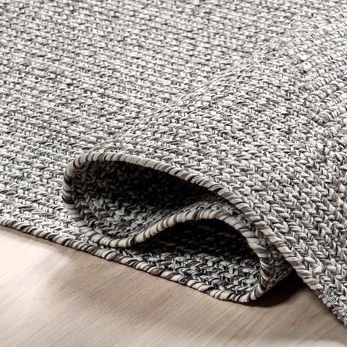 nuLOOM 2' x 18' Solid Hand Braided Indoor/Outdoor Area Rug, Pet-Friendly, High Traffic, Weather Resistant, for Patio, Balcony, Bedroom, Living, Dining Room, Wynn Salt and Pepper