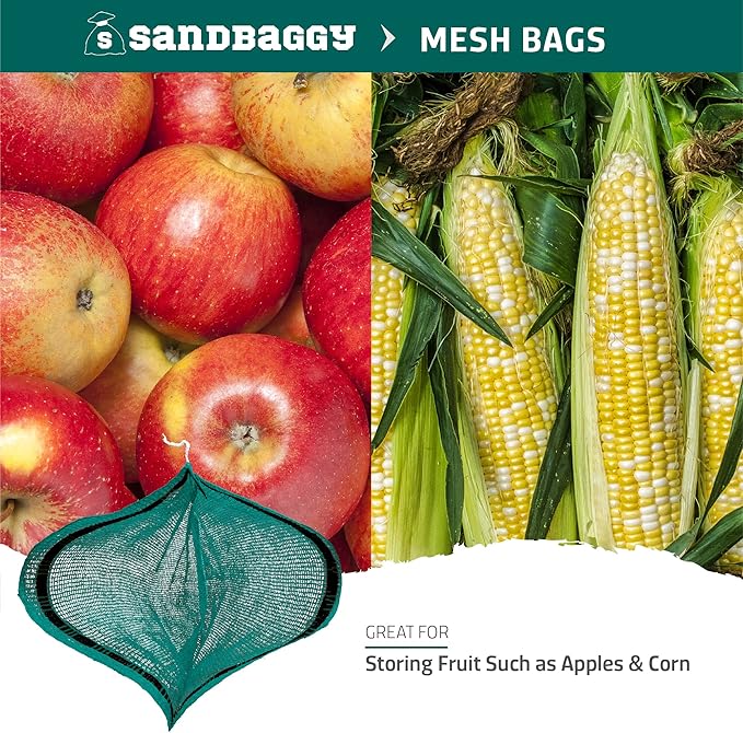 Sandbaggy Mesh Onion Produce Bags | XXL 24" x 35 Inch Bags | 50 lb Capacity | Breathable Fabric | Great for Packaging Produce & Fruit (Pack of 10)