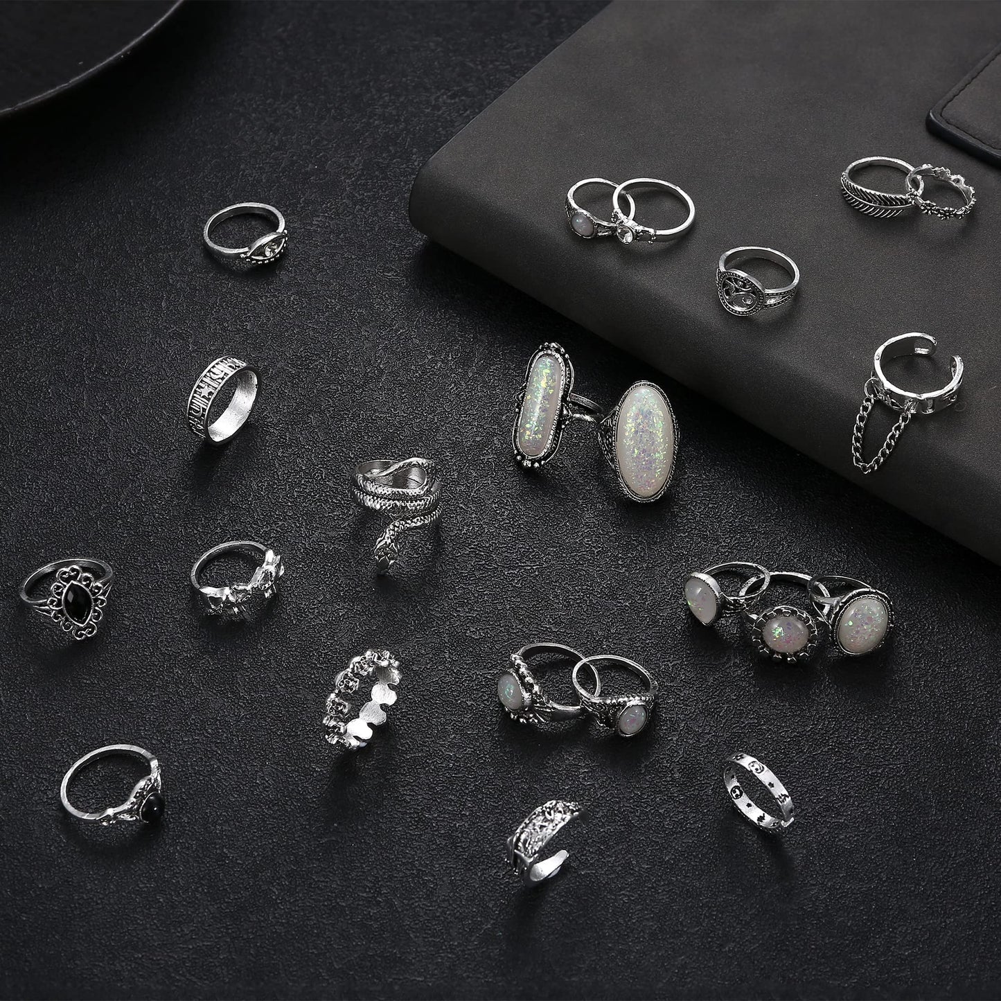 Subiceto 33Pcs Grunge Vintage Punk Necklace Jewelry Set Gothic Earrings Fairy Butterfly Boho Crystal Y2k Cross Pendent Butterfly Heart Choker Goth Stackable Knuckle Rings Adjustable