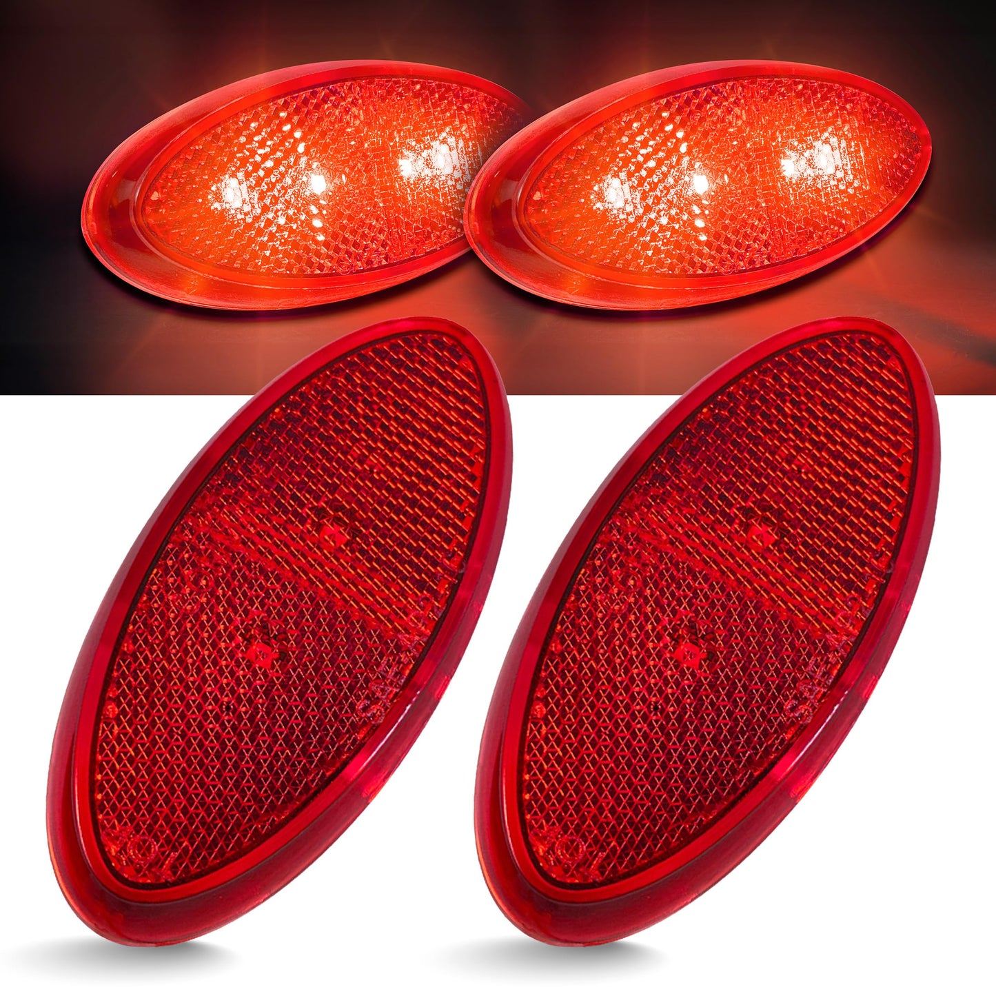 Command Electronics Oem 12V Led Rv & Trailer Oval Clearance Light With Built-In Reflex - Made In Usa - Surface Mount - Red - 2-Pack
