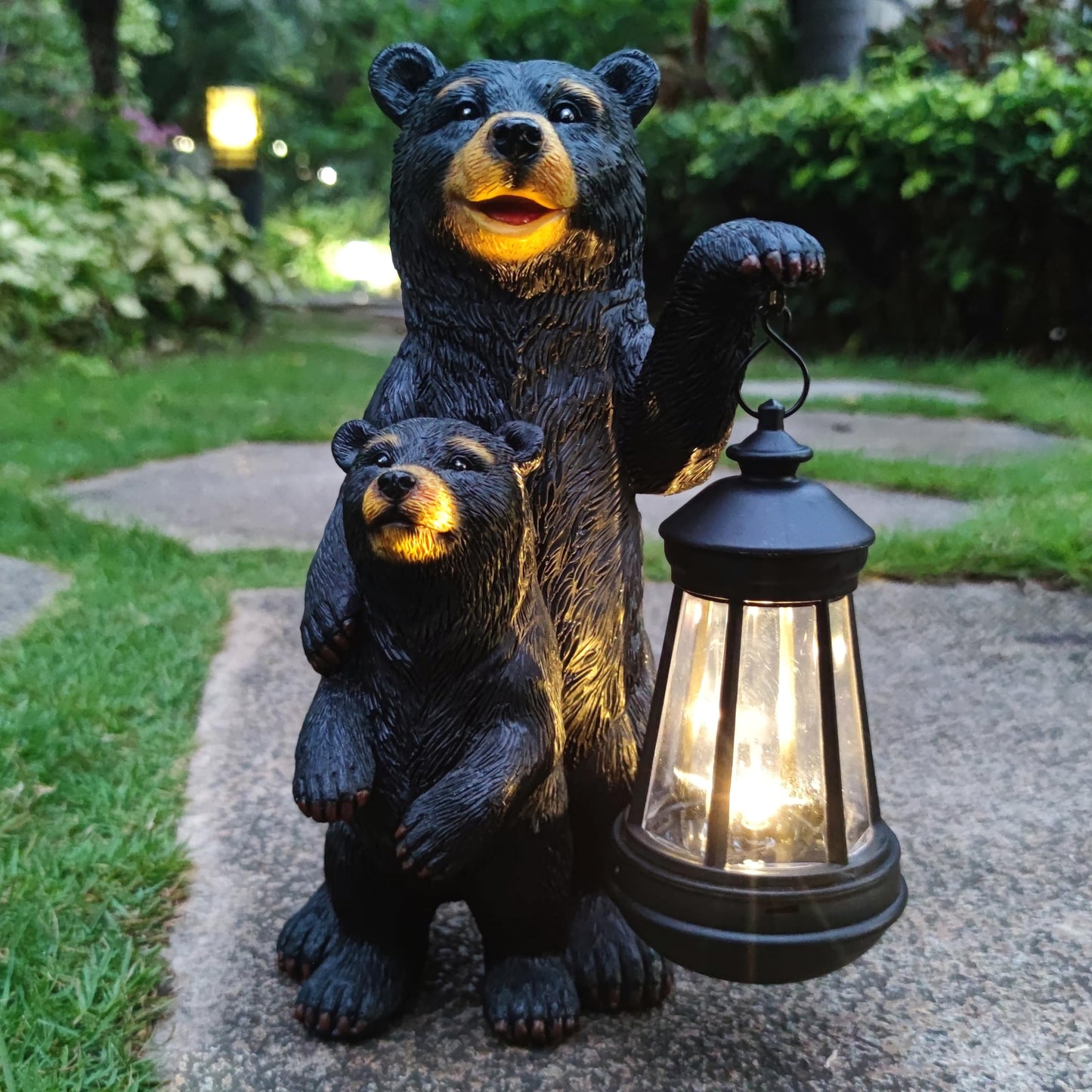 RCTTICUU Black Bear Solar Lantern Garden Statues,Loving Bear Figurine Lights for Outside Decoration ,Lawn Outdoor Decor for Pati