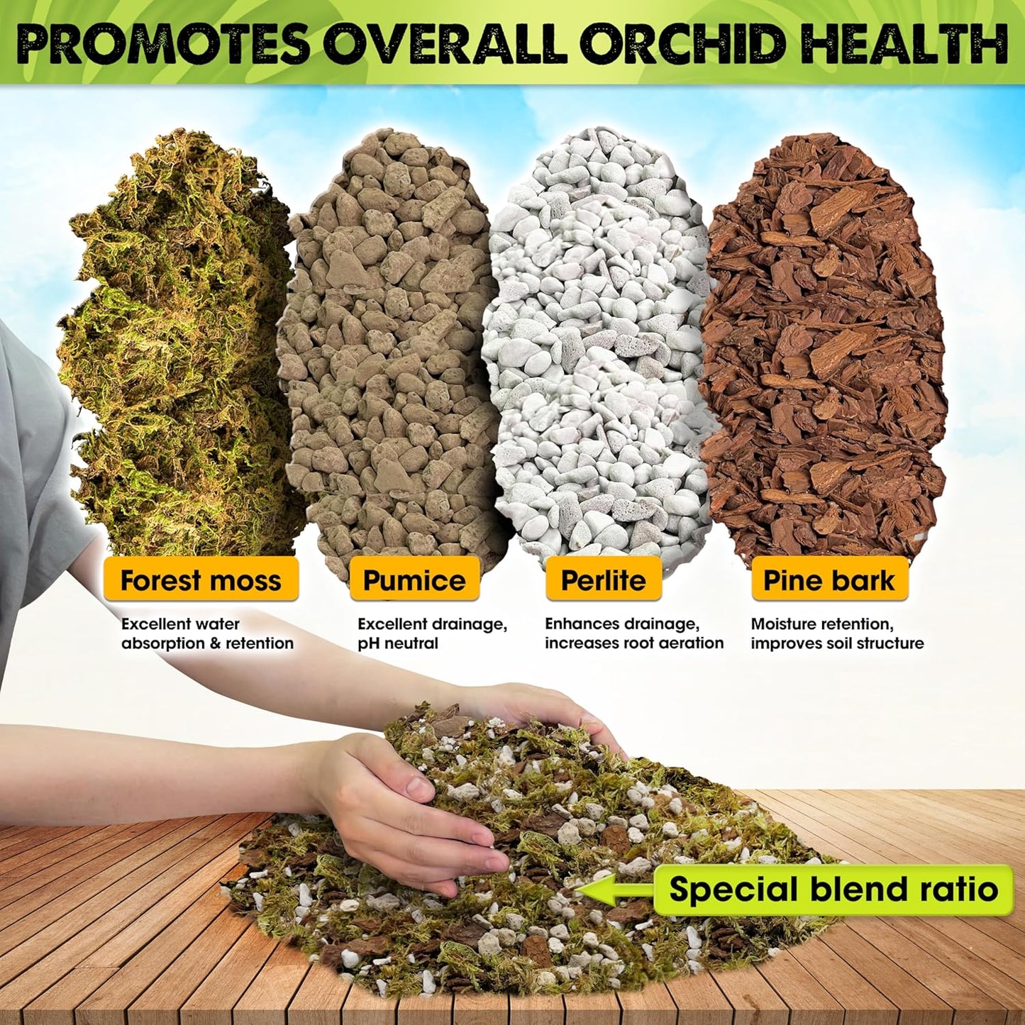 [Upgraded] DUSPRO Orchid Potting Mix for Repotting with Forest Moss, Pine Bark,Perlite & Pumice,Orchid Bark Potting Mix,Orchid Repotting Soil, Drainage Indoor Potting, Orchid Pot Not Included,1 Quart