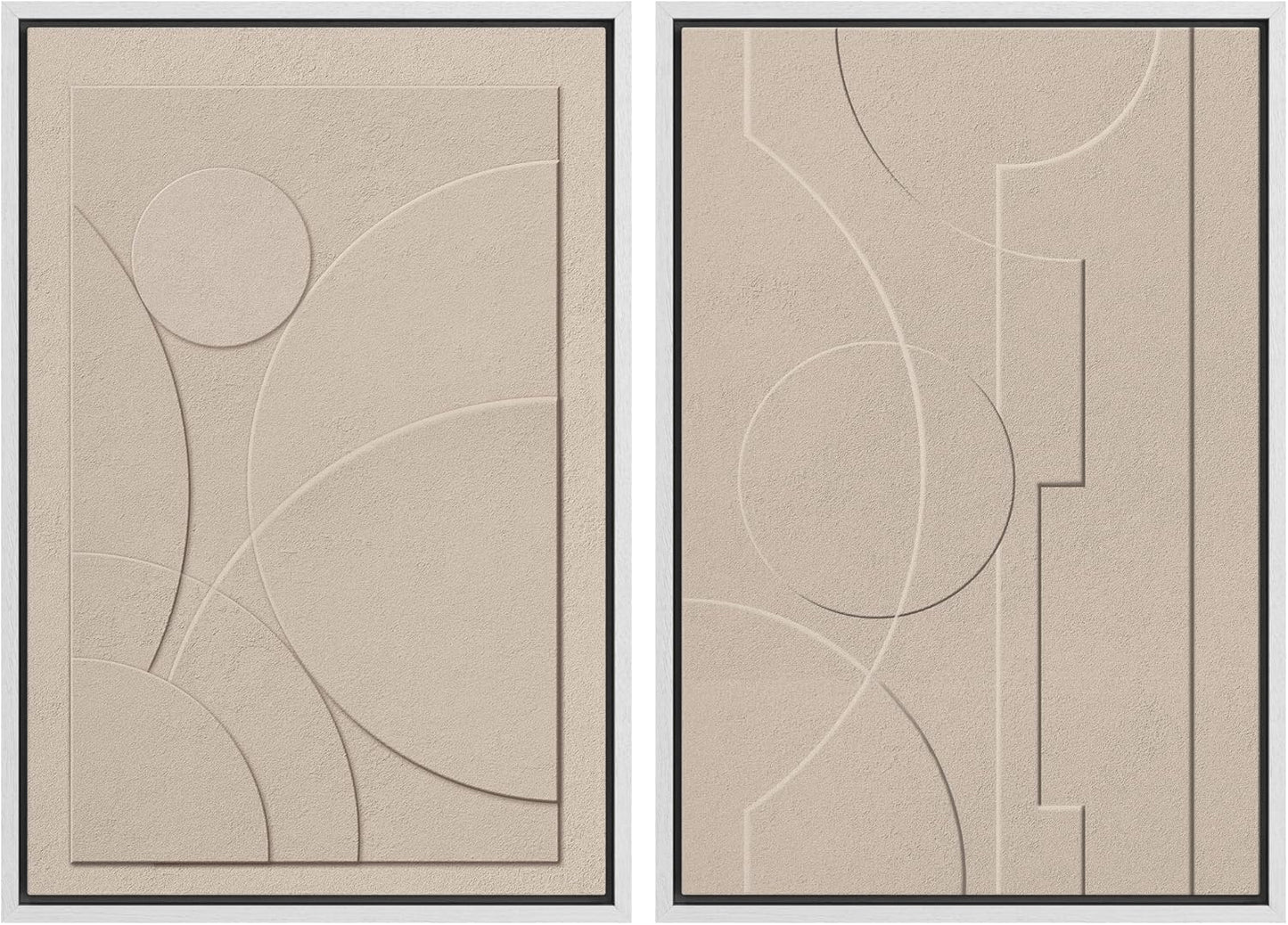 SIGNWIN Framed Canvas Print Wall Art Set Art Deco Geometric Polygon Collage Abstract Shapes Illustrations Minimal Decorative Boho Nordic Relax for Living Room, Bedroom, Office - 24"x36"x2 White
