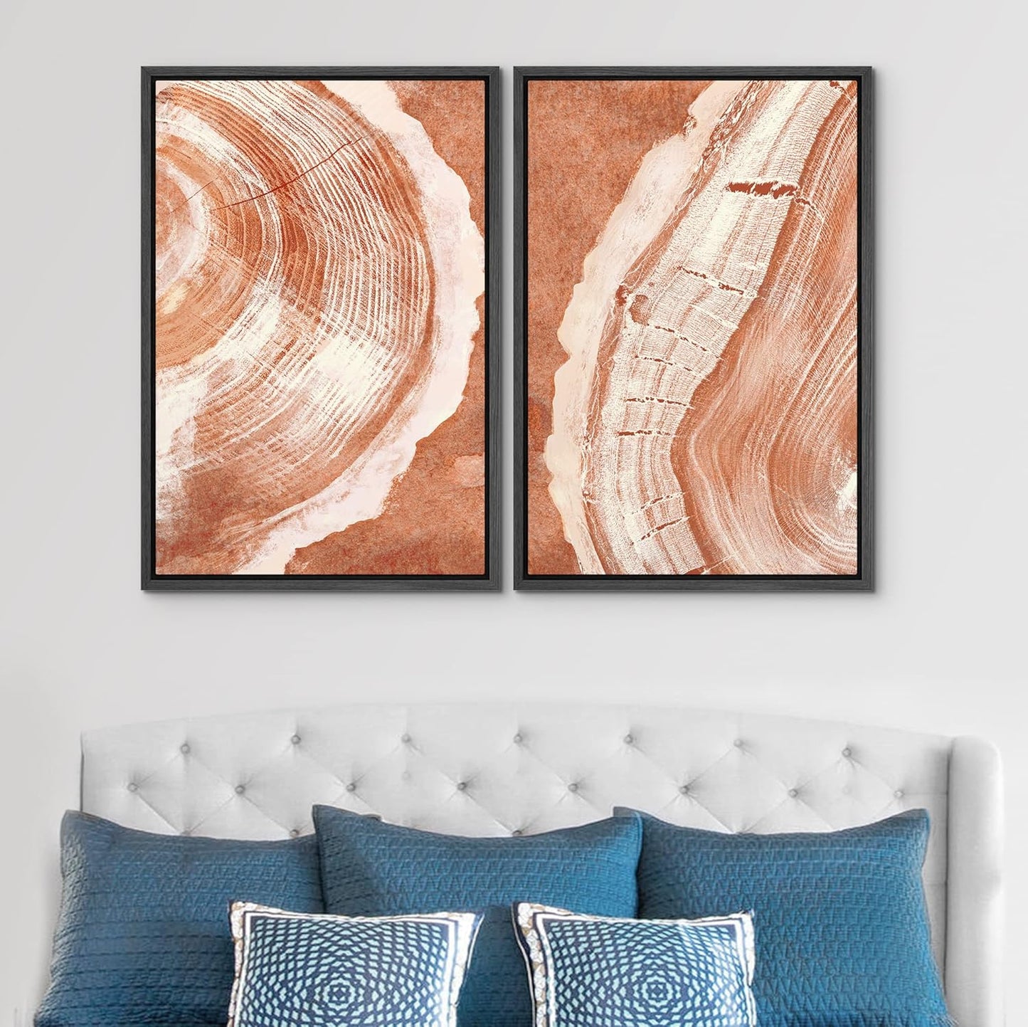 SIGNWIN Framed Canvas Print Wall Art Set Orange Closeup Wood Tree Ring Details Nature Wilderness Illustrations Modern Art Rustic Colorful Ultra for Living Room, Bedroom, Office - 16"x24"x2 Black