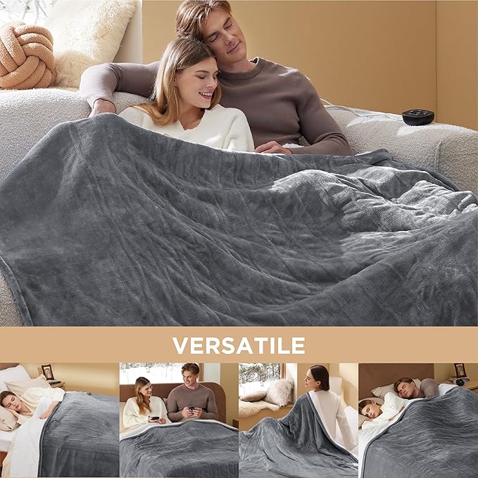 Bedsure Electric Blanket Queen Size - Dual Control Heated Blanket Queen, GentleSoft Fast Heating with 10 Time Settings & 10 Heat Settings, Warm Gift for Grandma (84x90 inches, Grey)