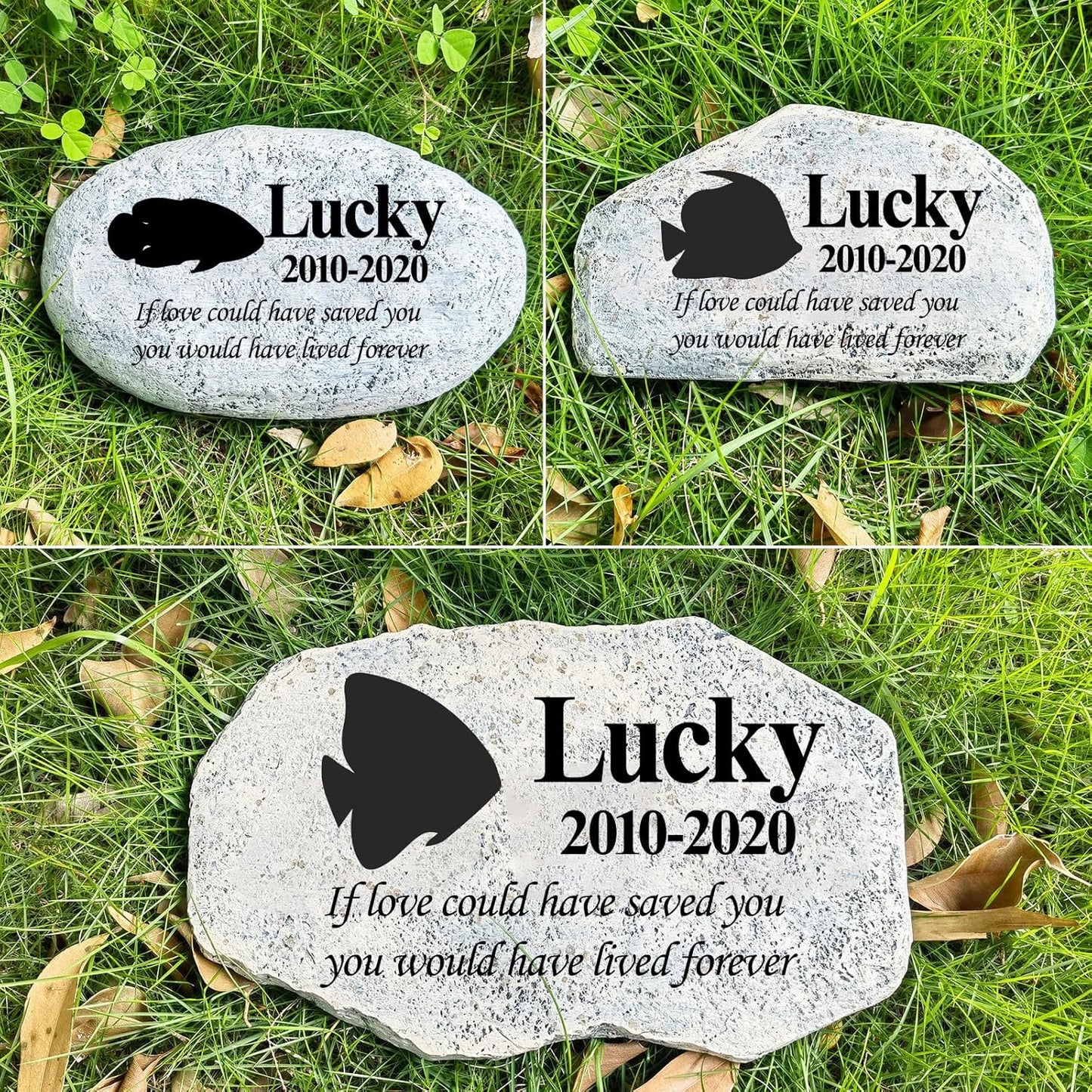 Zatanmulo Personalized Pet Memorial Stone, Garden Memorial Stone Personalized, Fish Headstone, Fish Tombstone, Memorial Plaque Outdoor, Garden Stepping Stone (Fish)