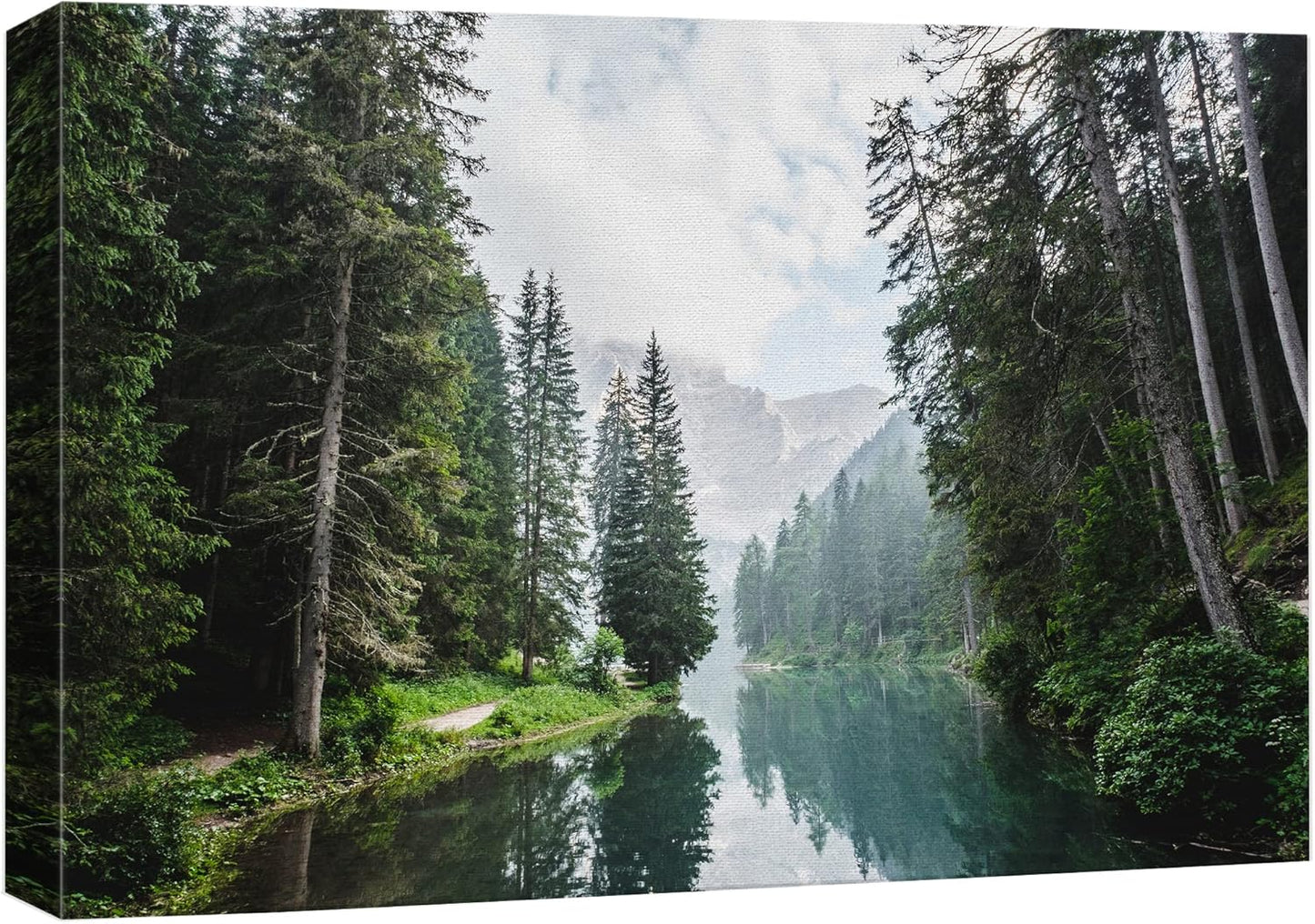 wall26 Canvas Print Wall Art Fall Green Forest with Lake Reflection Nature Wilderness Photography Modern Art Rustic Scenic Colorful Multicolor for Living Room, Bedroom, Office - 16$\