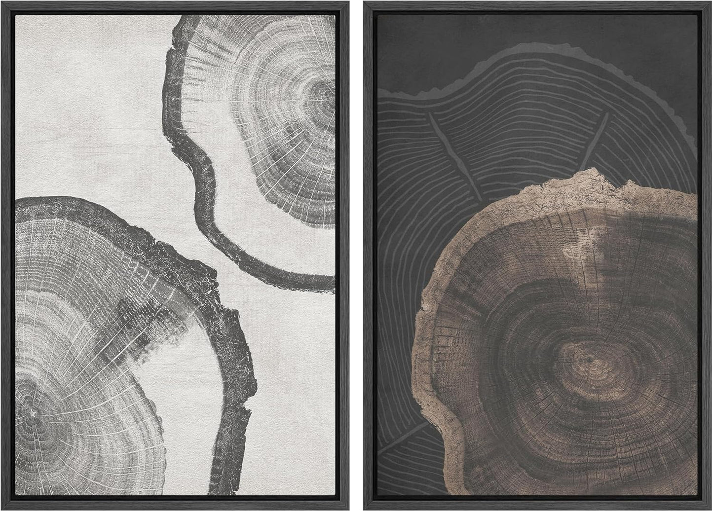 SIGNWIN Framed Canvas Print Wall Art Wood Tree Rings Abstract Illustrations Minimalist Modern Wall Art Neutral Boho Decor for Living Room, Bedroom, Office - 24"x36"x2 Black