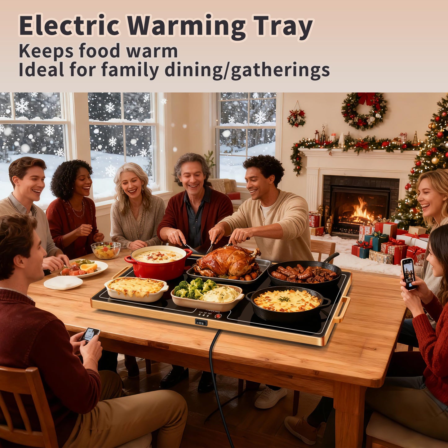 Warming Mat for Food (XXL32 x18), Warming Trays for Buffets Party and Daily Use, Temperature Control Food Warmer, Full Surface Tempered Glass Top Heating Food Warming Mat, Black Electric Warming Tray