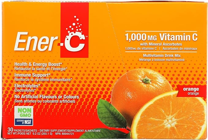 Ener-C Orange Flavor 1000MG Vitamin C Electrolyte Drink Mix, Non GMO, Gluten Free, 30 Packets