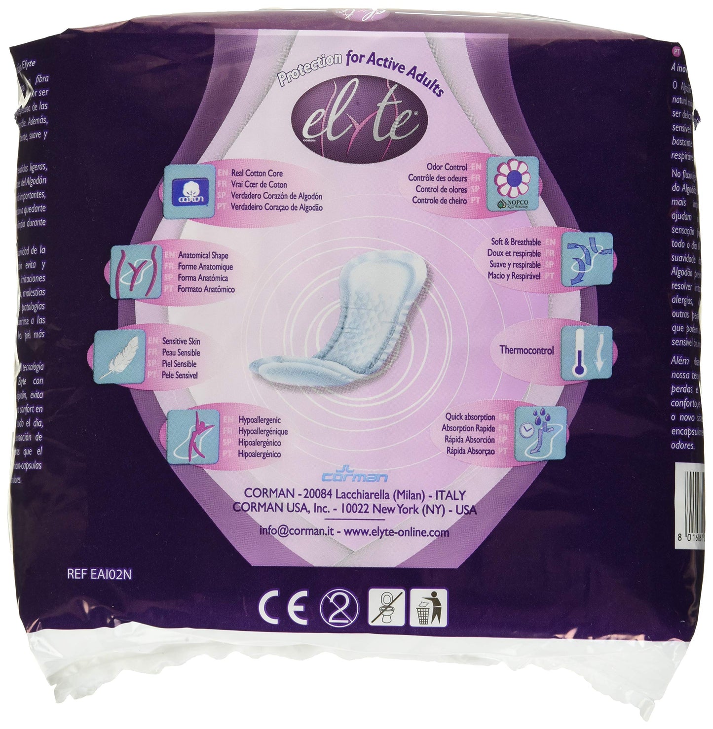 Elyte 100% Pure Cotton Bladder Control Pads-Sensitive Skin Safe, Normal, 24 Count