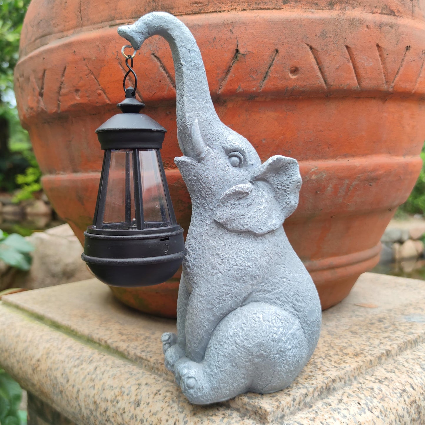 Vioyouns Elephant Solar Garden Statues Resin Elephant Figurine Decorations With Solar Lights Lantern  Outdoor Garden Decor Art For Lawn Yard  Unique Housewarming Gift For Garden Home