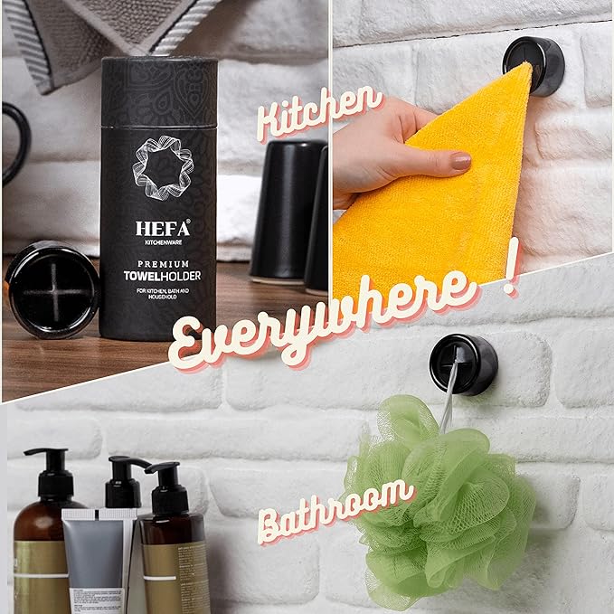 HEFA Towel Holder, Towel Hooks, Dish Towel Holder, Kitchen Organization, Bathroom Accesories, Kitchen Towel Hook, Kitchen Towel Holder, Hand Towel Holder, Kitchen Gadgets 4 Pack, Black Pearl