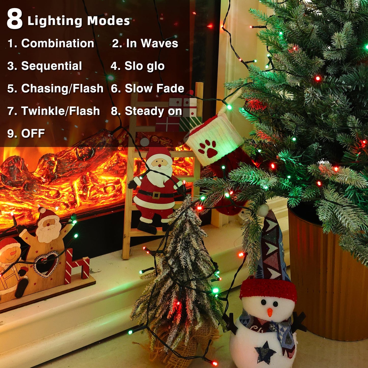Lomotech Battery Operated Christmas Lights - 4 Pack Total 66Ft 200Leds String Lights 8 Modes Waterproof With Timer For Home  Garden  Party  Holiday  Tree Decoration (Green Wire  Red & Green)