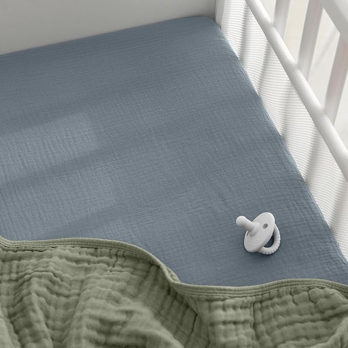 Comfy Cubs Muslin Bassinet Sheet - 100% Soft Cotton Fabric, Breathable & Gentle for Baby’s Sensitive Skin - Universal Fit with Secure Elastic Edging, Gift-Ready Packaging - Pacific Blue