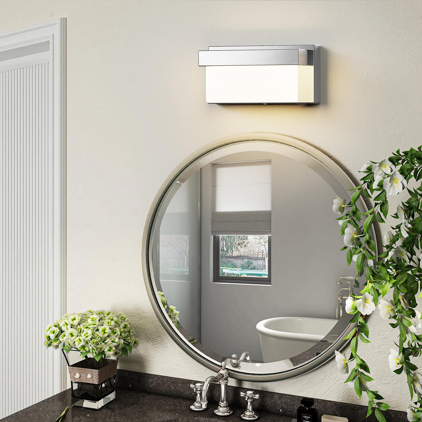 Lightinn Wall Sconce Chrome Wall Light With On/Off Switch 8 Inch Led Wall Lamp Acrylic Lampshade 4000K Sconce Wall Lighting