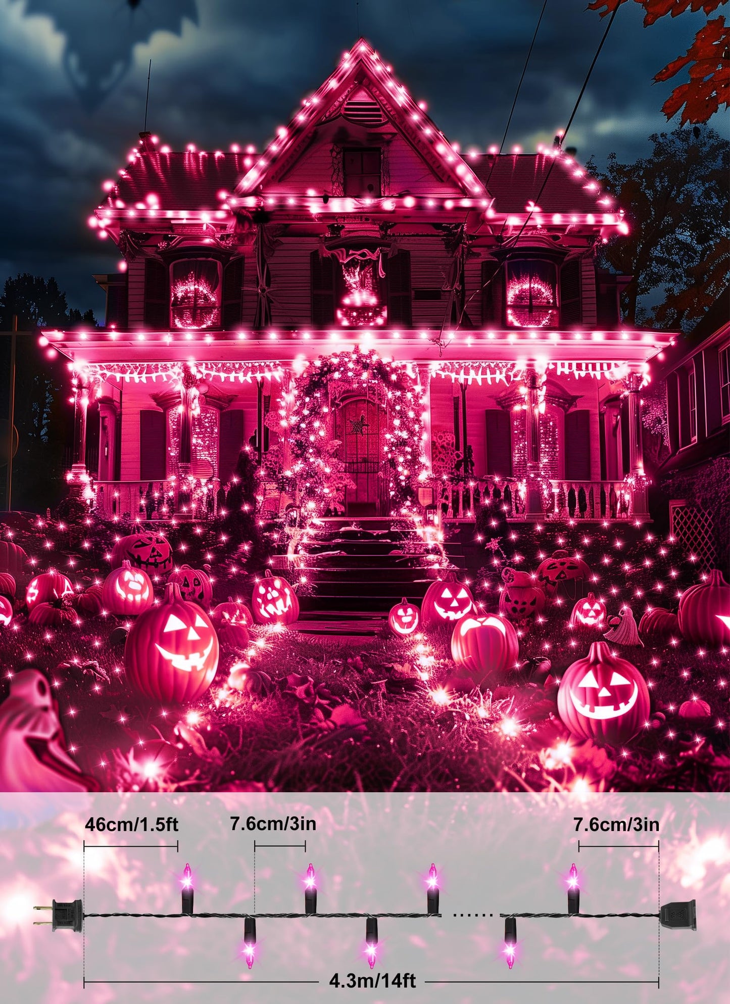 Brightown 2 Pack Purple Mini String Lights, 50 Count Each, 13 Feet, Incandescent Bulbs for Halloween Indoor Decoration