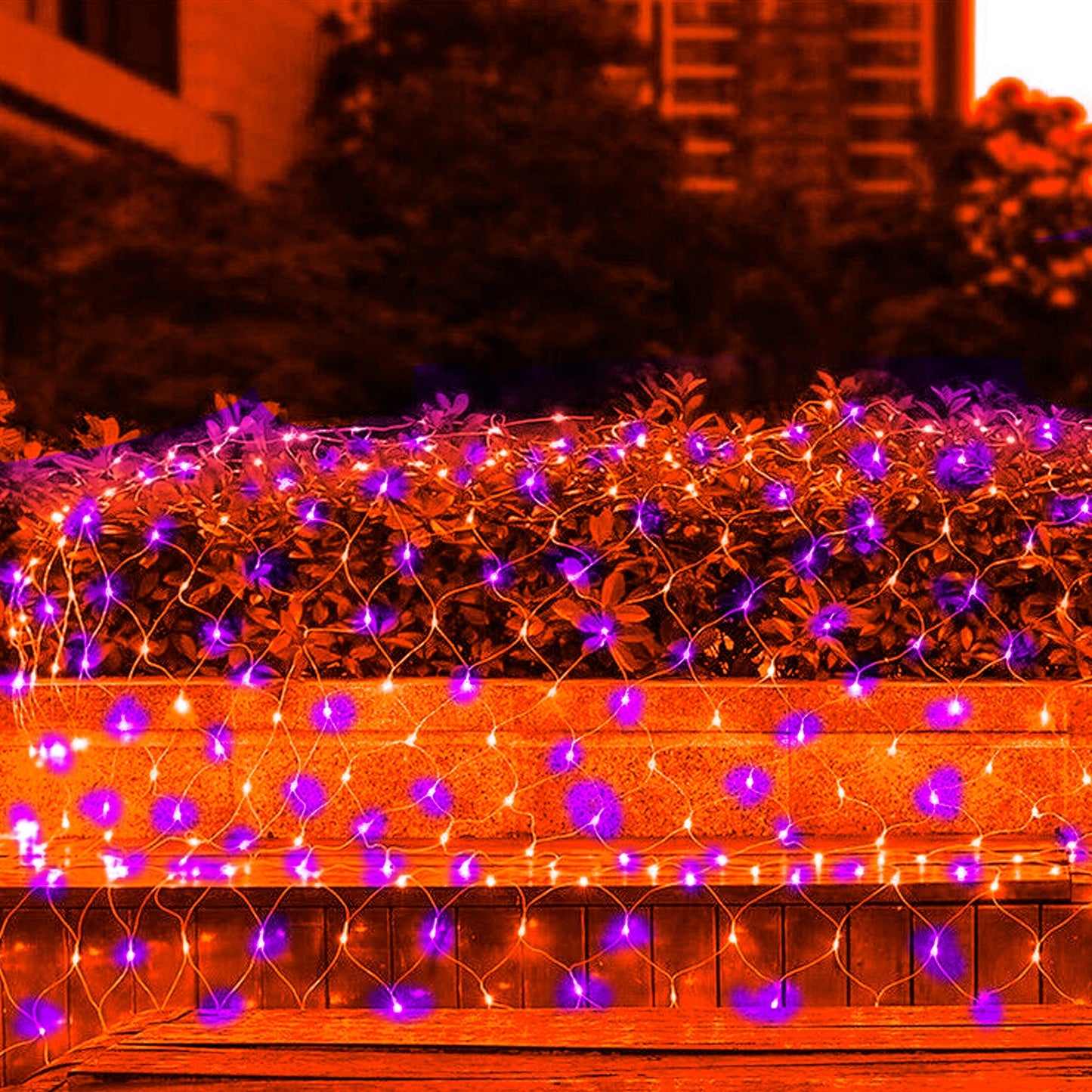 FUNPENY Halloween LED Net Lights, 200 Lights, 9.8ft x 6.6ft, 8 Modes, Waterproof, Orange & Purple