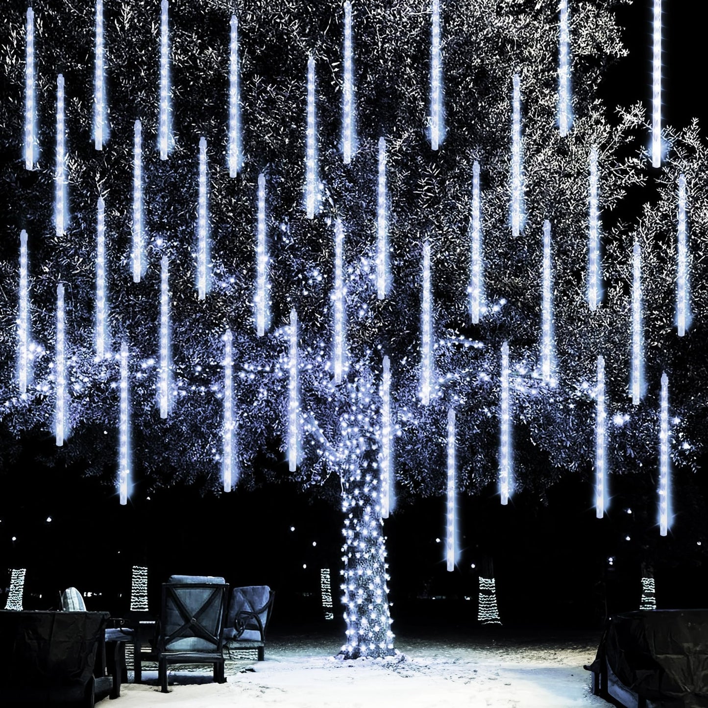 Dazzle Bright 1728 Led Christmas Light  Meteor Shower Rain Lights 11.8 Inch 48 Tubes  Waterproof Plug In Falling Rain Lights Decorations For Xmas Tree Yard Party (White)