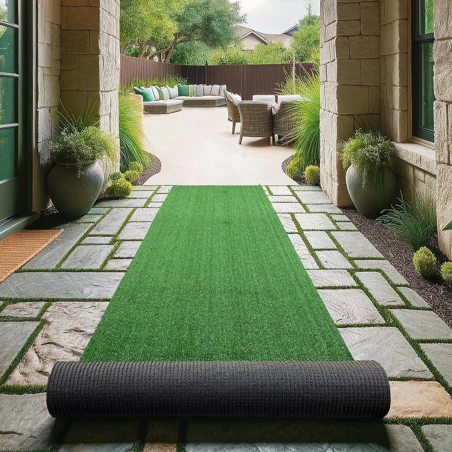 Ottomanson Artificial Grass Turf 2'7" x 18' Indoor Outdoor Faux Grass Rug with Drainage Holes, Customizable with Extra Long Size Options, Perfect for Patio Lawn Balcony Weddings Photoshoot Backdrop