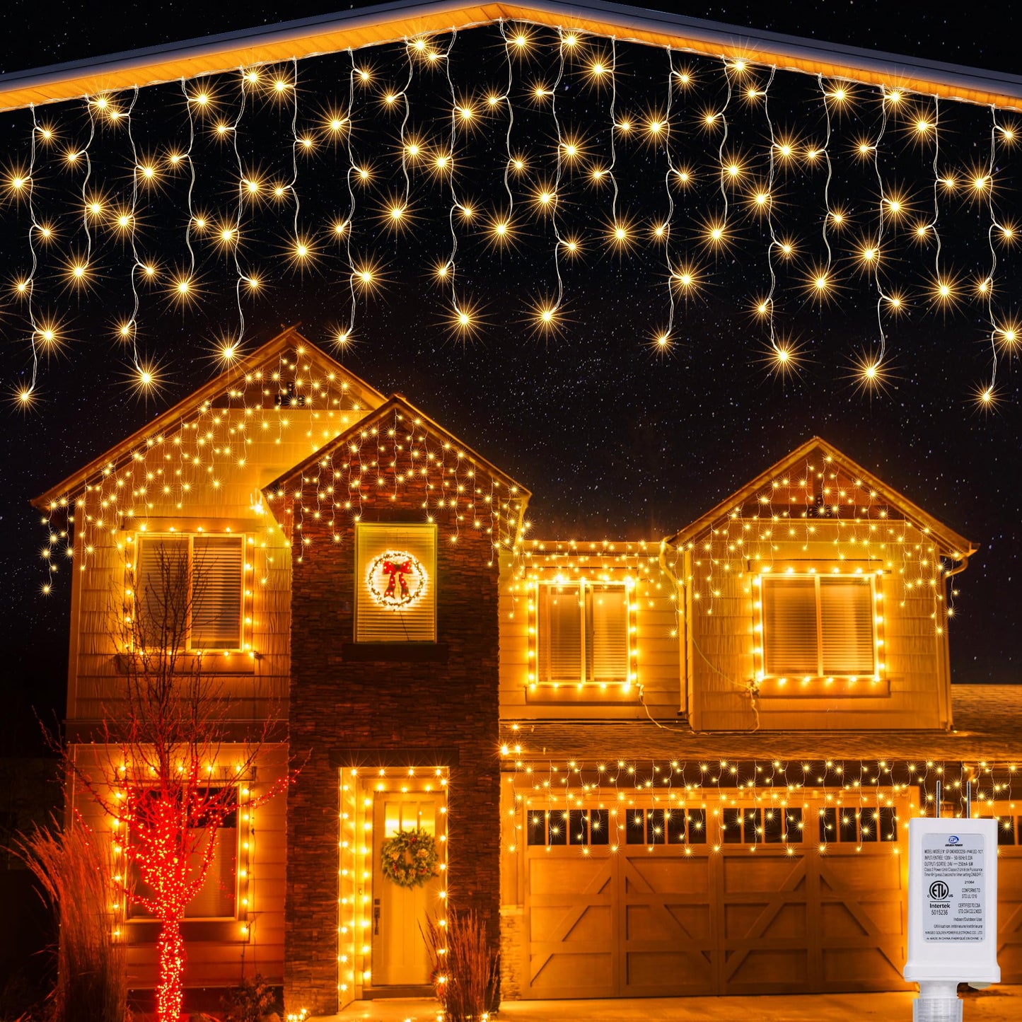 Joomer Icicle Lights Outdoor, 500 LED, 65FT, 8 Modes, Waterproof, Warm White, Model SSL0500-I-24V