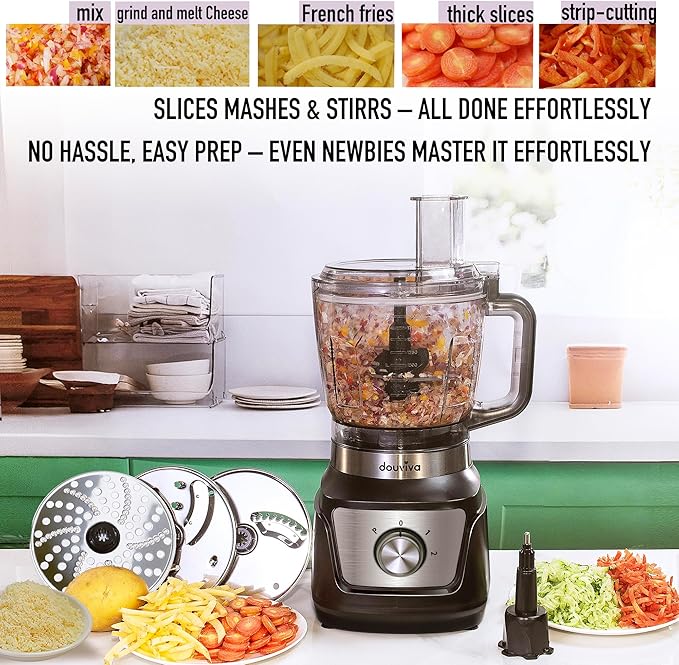 Food Processor Blender Combo 1000W, Blenders for Kitchen with 68oz Processor Bowl, Grinder,24oz To-Go Lid Cup, Countertop Juice Blender for Smoothies/Shakes/Mixing/Shredding/Slicing/Chop cheese/Dough