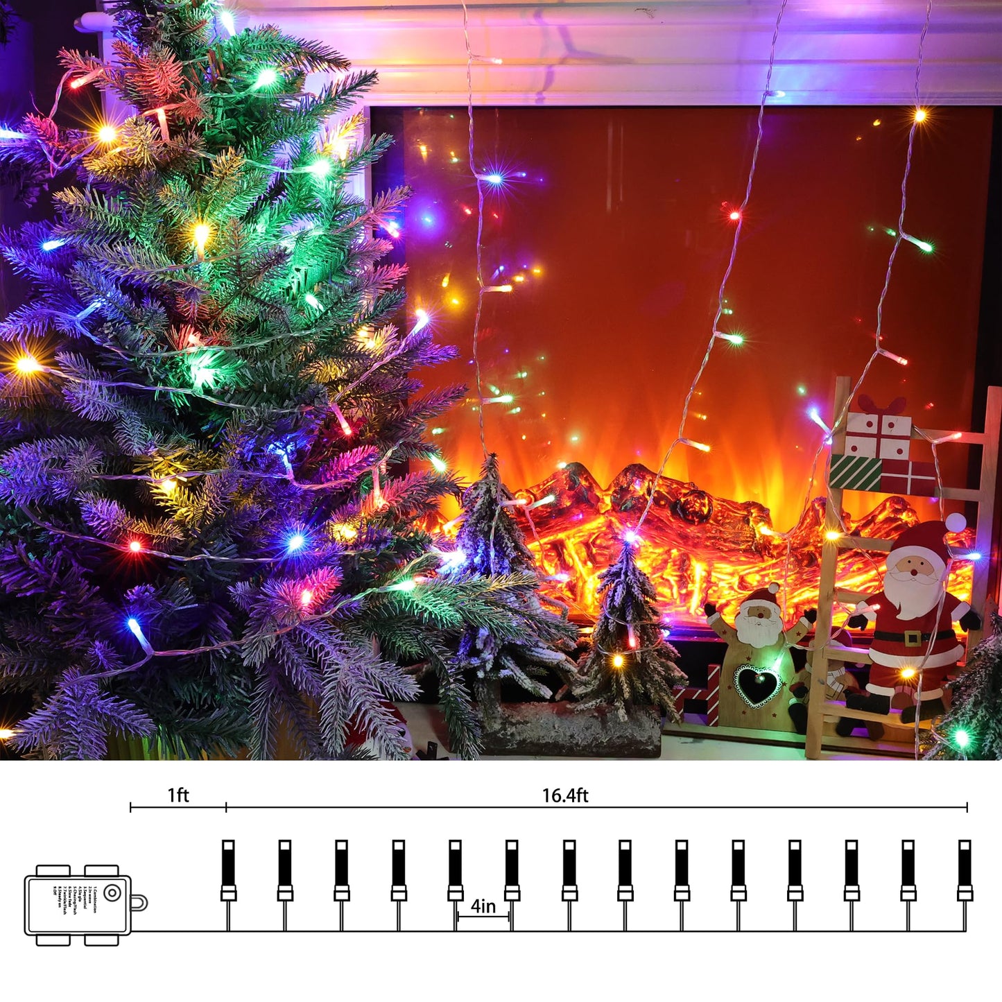 Lomotech LED String Lights - 200 LEDs, 66ft, 8 Modes, Waterproof, Timer, Clear Wire, Multicolor, Model LED08230200