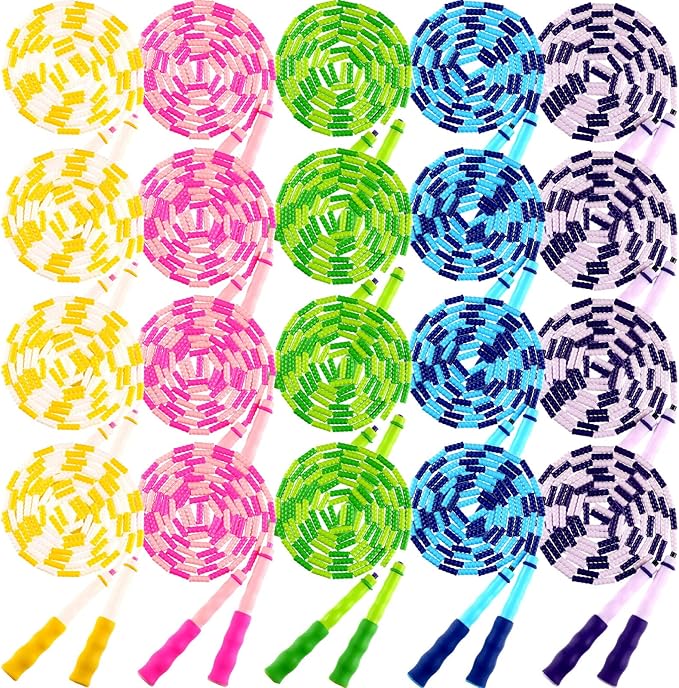 Yunsailing 20 Pack Jump Ropes for Adults Kids, 9.2 Feet Adjustable Length Free Segmented Skipping Rope Bulk Soft Beaded Ju...