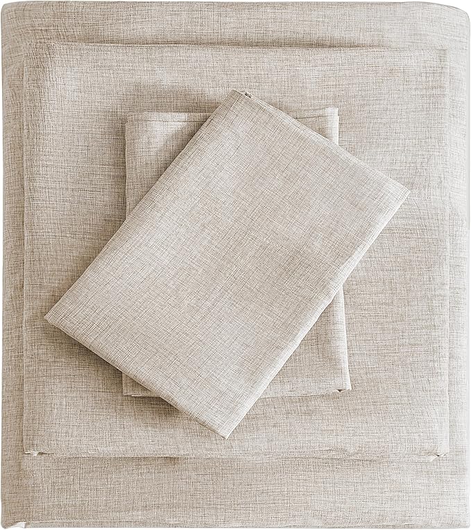 King Sheets Brown, Ultral Soft Cationic Linen Look Sheets, Luxury Cooling Cozy Bed Sheet Set with Non-Slip Fitted Sheet