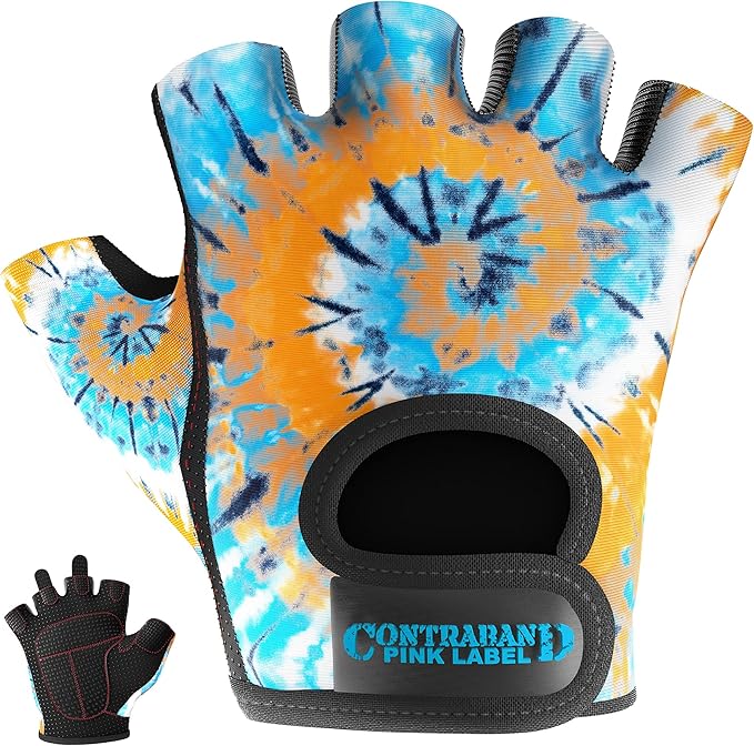Contraband Pink Label 5347 Womens Designer Workout Gloves | Tie Dye Print w/Grip-Lock™ Silicone Palm