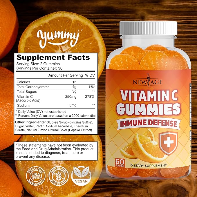 NEW AGE Vitamin C Gummies Orange Vitamin C Gummy - Supports Healthy Immune System - Vegetarian Without Gluten (180 Gummies)